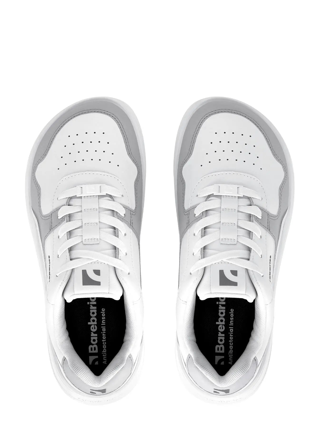 Barebarics - Zing White & Light Grey Leather - Zapatillas barefoot unisex blanco y gris claro