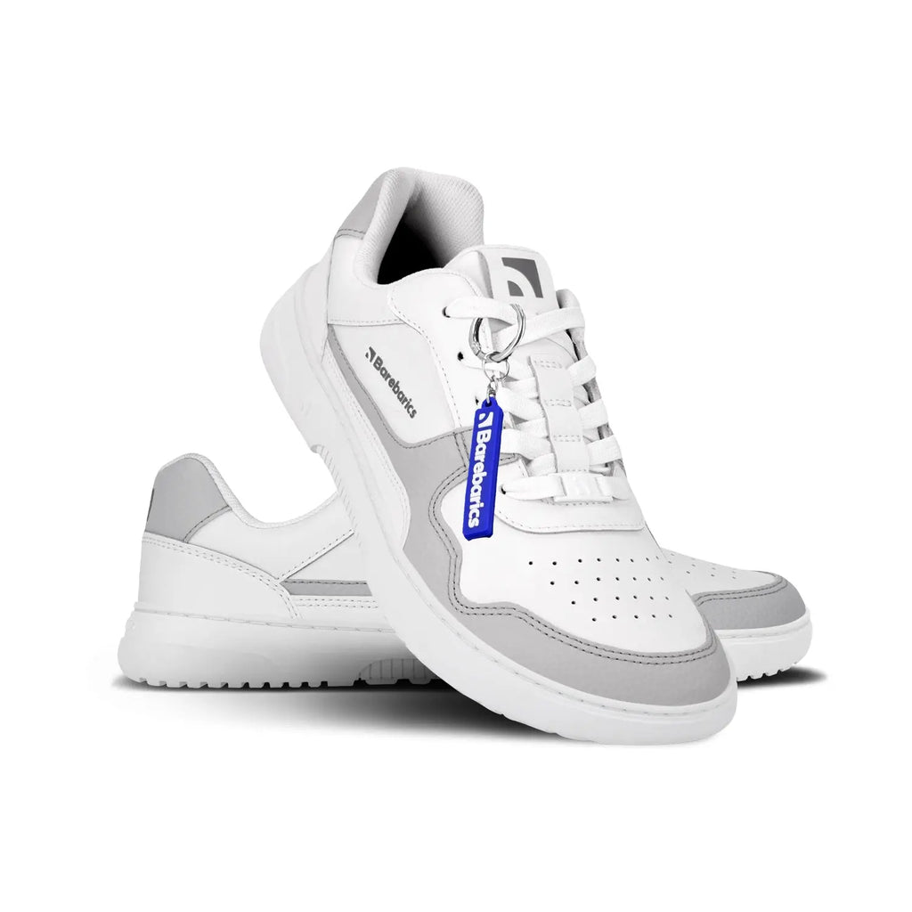 Barebarics - Zing White & Light Grey Leather - Zapatillas barefoot unisex blanco y gris claro