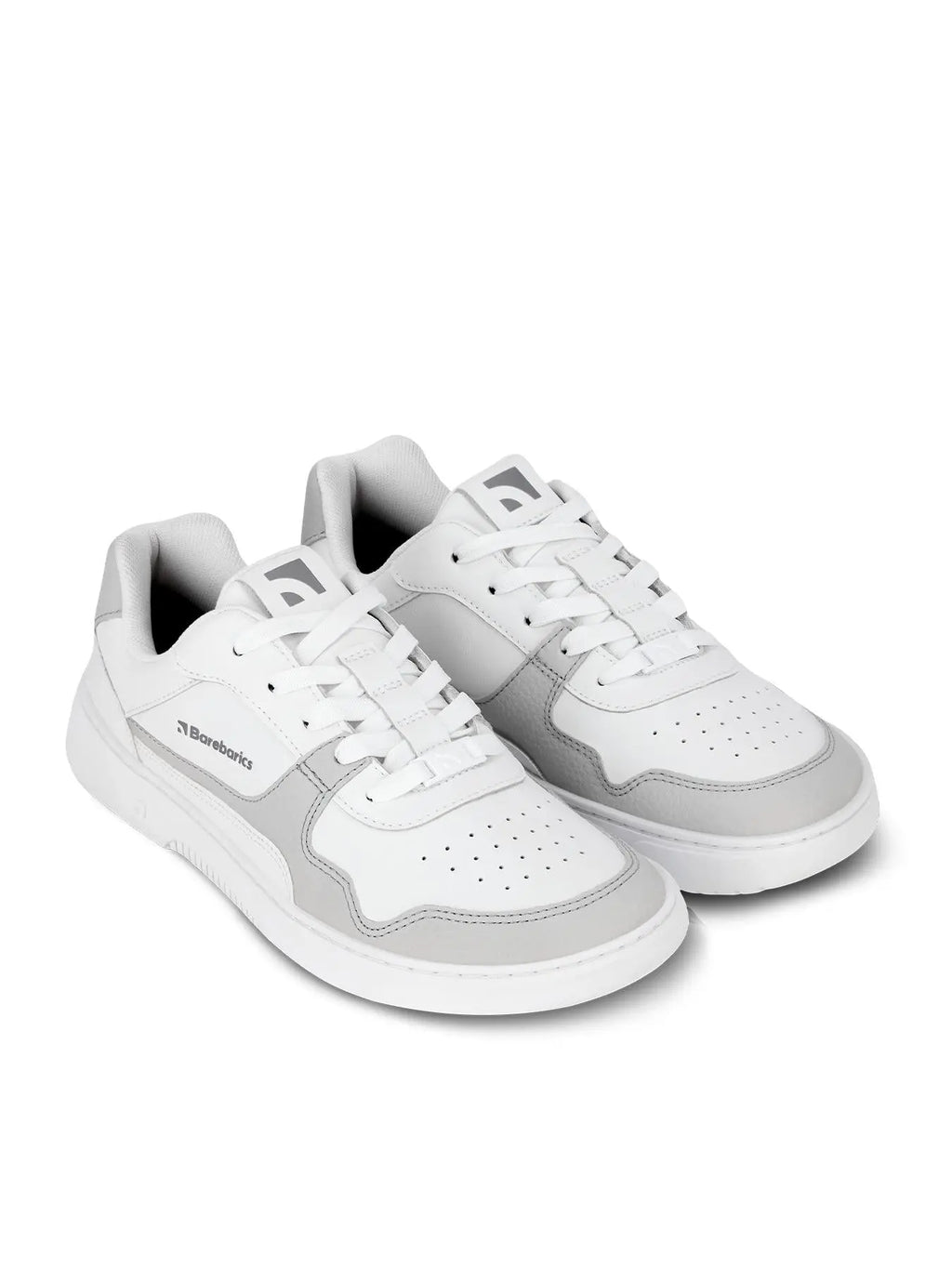 Barebarics - Zing White & Light Grey Leather - Zapatillas barefoot unisex blanco y gris claro