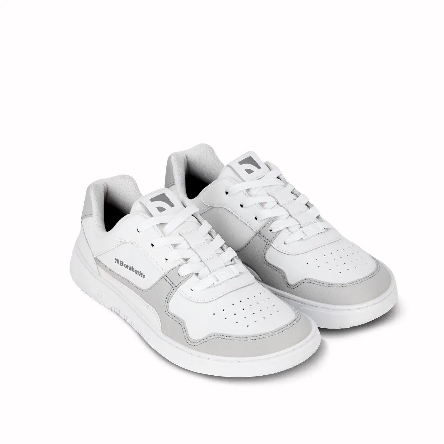 Barebarics - Zing White & Light Grey Leather - Zapatillas barefoot unisex blanco y gris claro