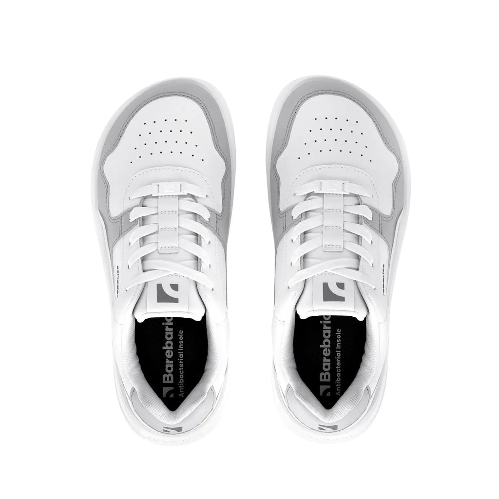 Barebarics - Zing White & Light Grey Leather - Zapatillas barefoot unisex blanco y gris claro