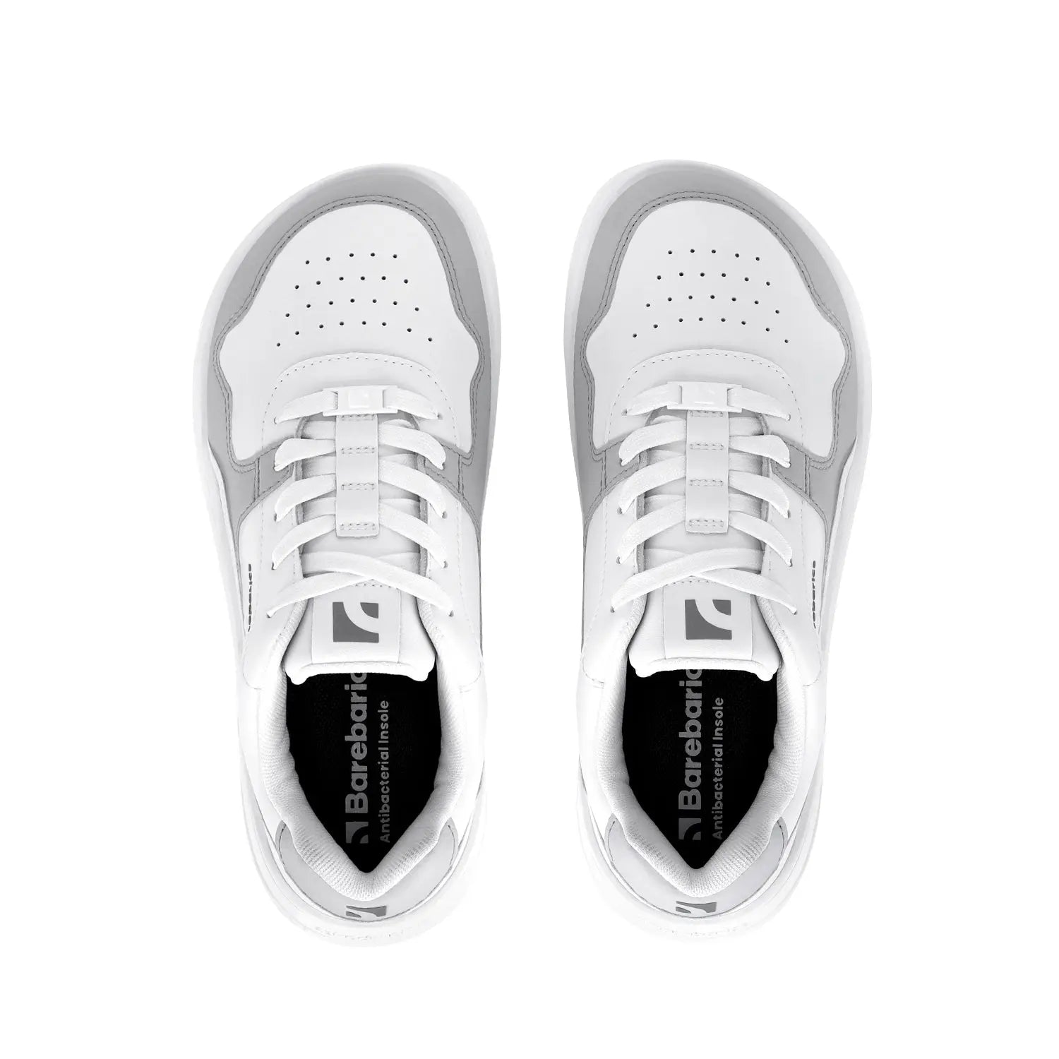 Barebarics - Zing White & Light Grey Leather - Zapatillas barefoot unisex blanco y gris claro