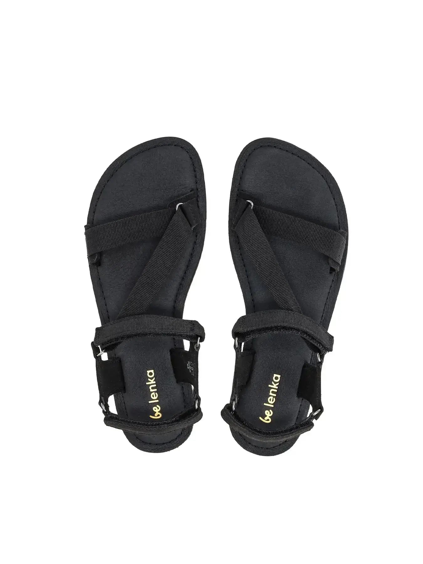 Sandales barefoot Be Lenka Flexi 2.0 noires avec brides ajustables et semelle fine.