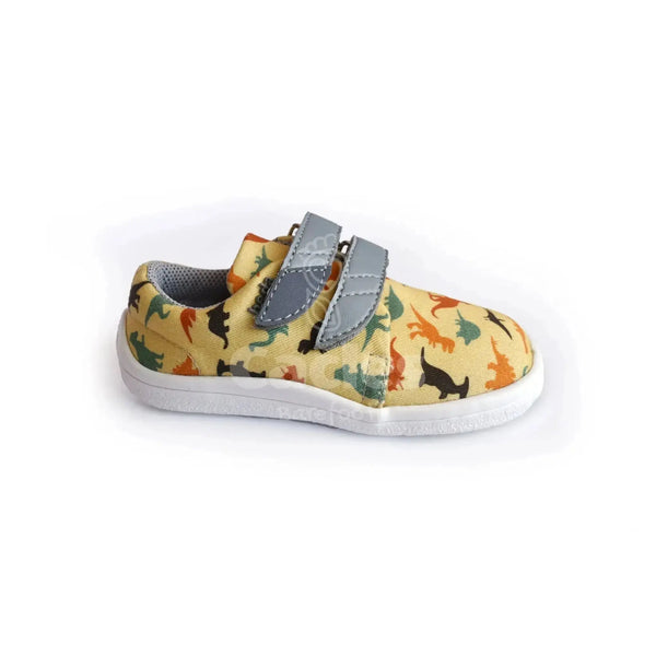 Beda - BF 0001/TEX/W Dinosaur - Lonetas Barefoot infantiles amarillas de dinosaurios