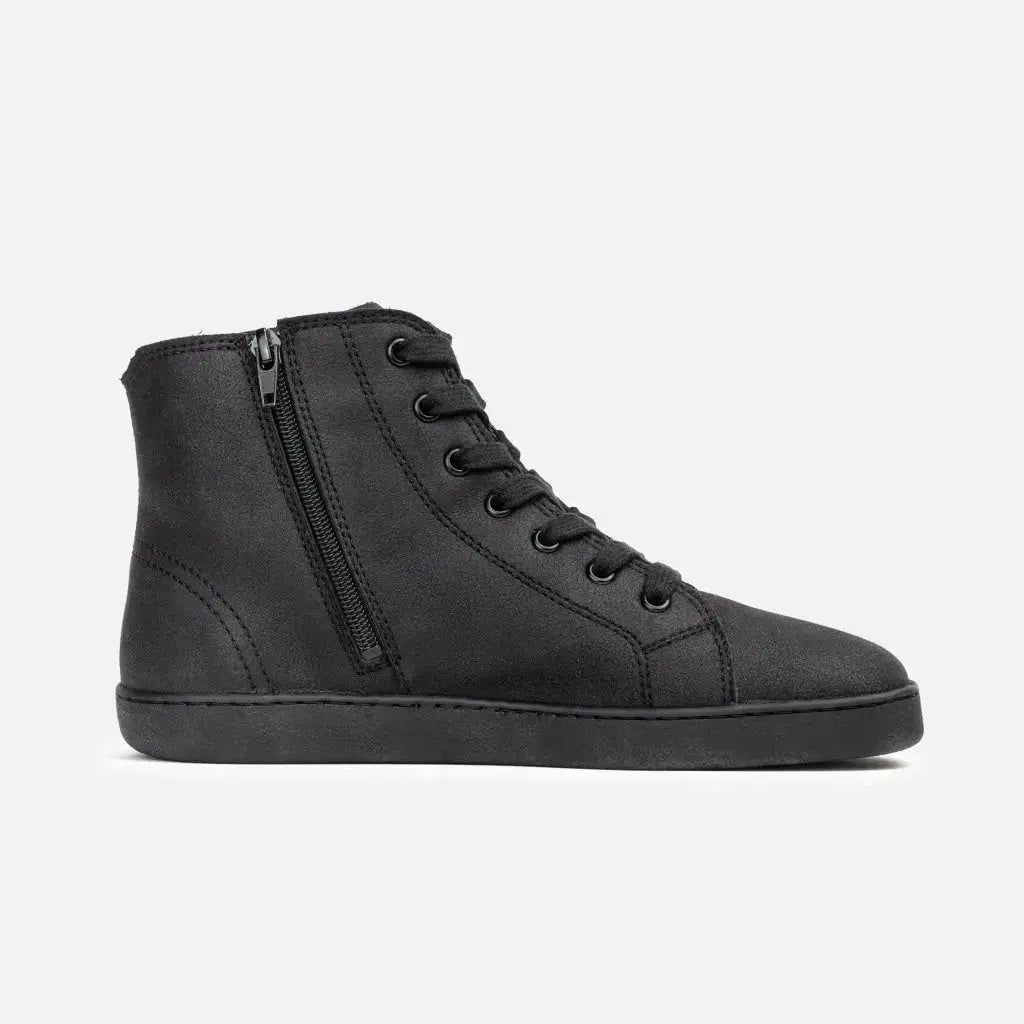 Bohempia - Alex Onyx - Botines barefoot con forro invernal veganos unisex negros