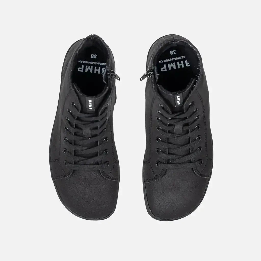 Bohempia - Alex Onyx - Botines barefoot con forro invernal veganos unisex negros