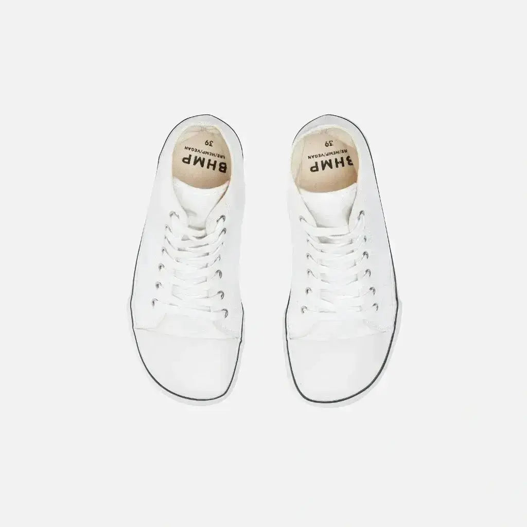 Bohempia - Orik 2.0 White & White - Zapatillas barefoot veganas de caña alta unisex blancas