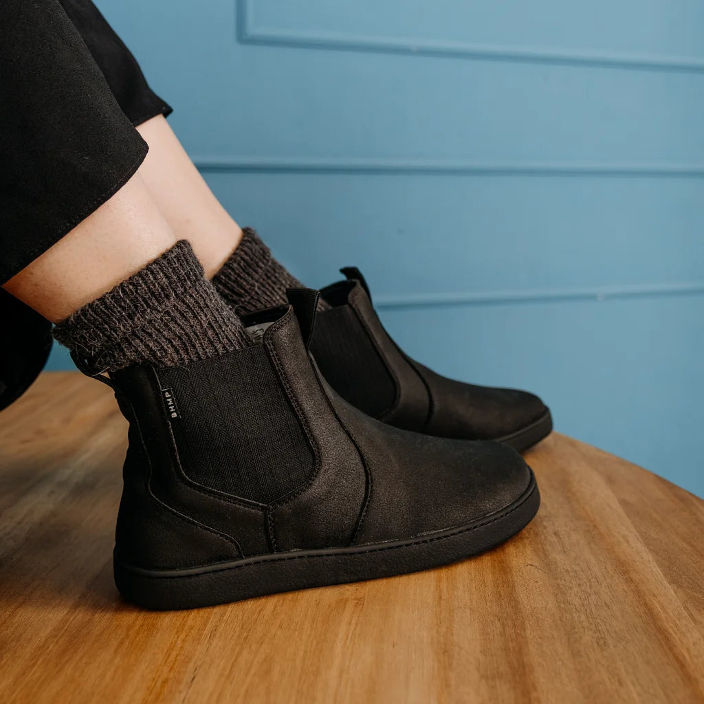 Bohempia Titu Onyx - Botas Chelsea barefoot Unisex Veganas Negras  Cacles Barefoot