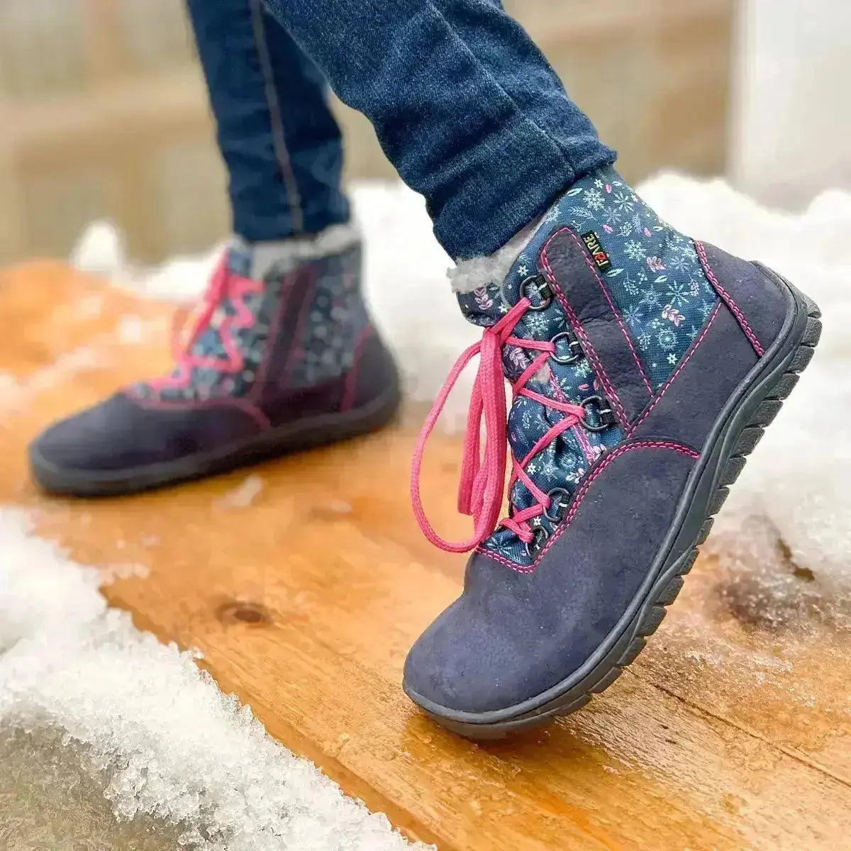 Fare Bare - Aspenky Snow Flowers - Botines barefoot impermeables calientes para mujer