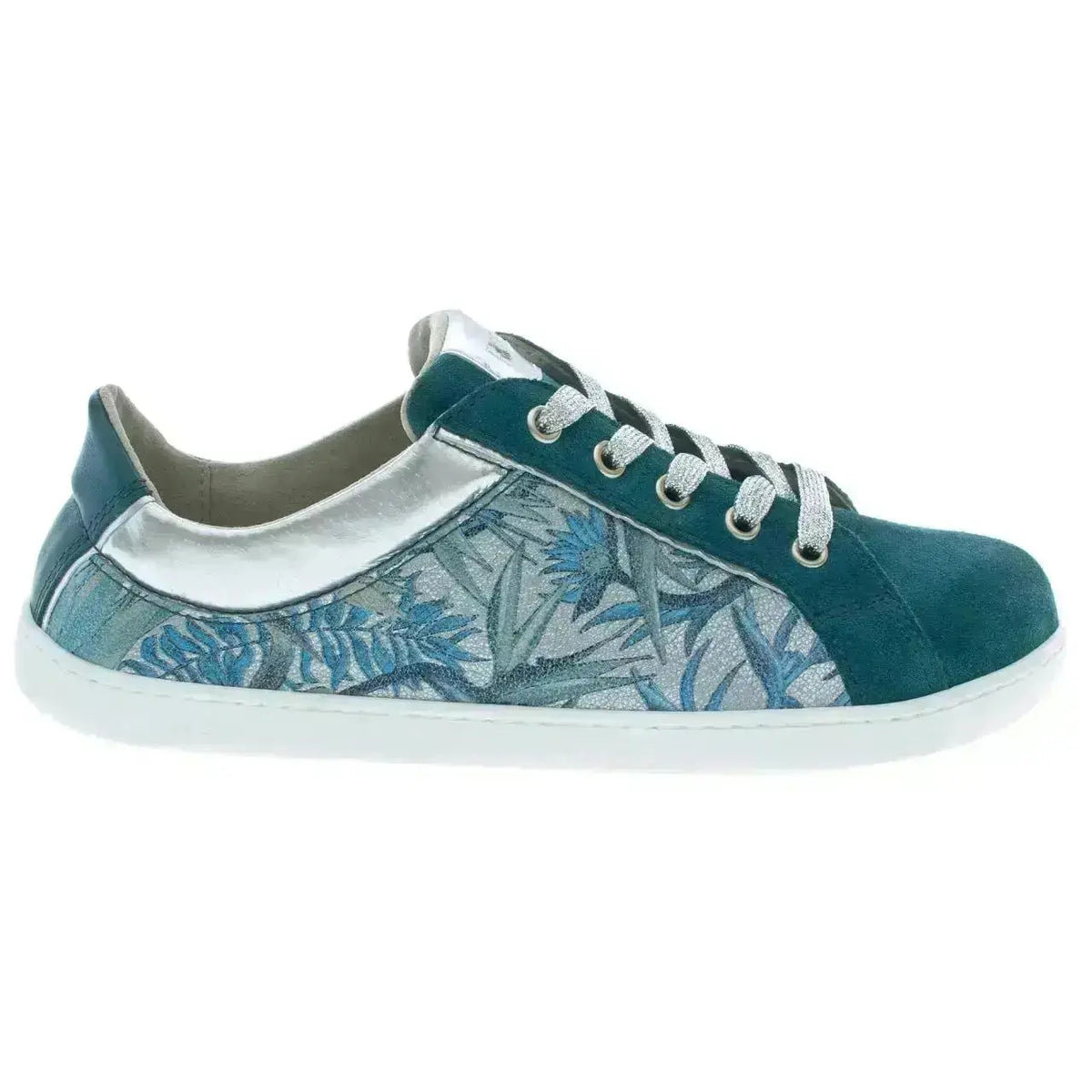 Fare Bare - Elegant Petrol Flower - Zapatillas barefoot de piel para mujer