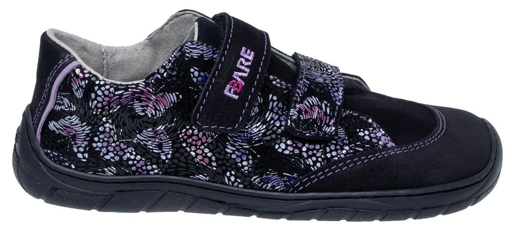 Fare Bare Kids Darianky Black - zapatillas barefoot infantiles casual negras con estampado de mariposas  Cacles Barefoot