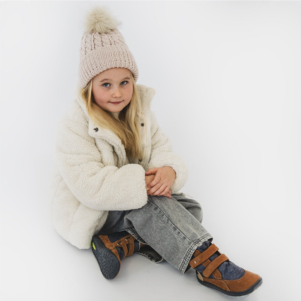 Fare Bare Kids Frostky Bear Brown - Botines barefoot infantiles impermeables calientes marrones