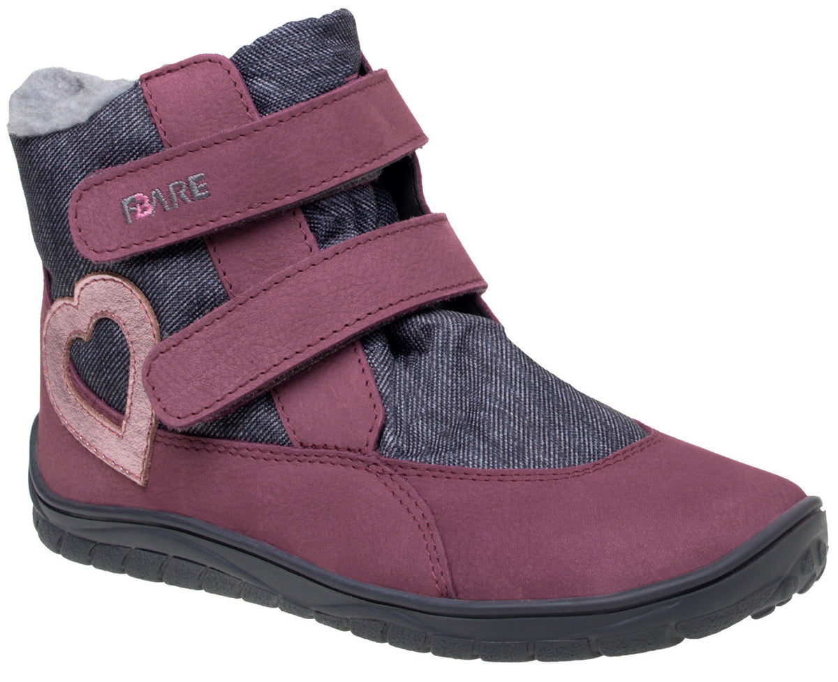 Fare Bare Kids Frostky Heart Pink - Botines barefoot infantiles impermeables calientes burdeos