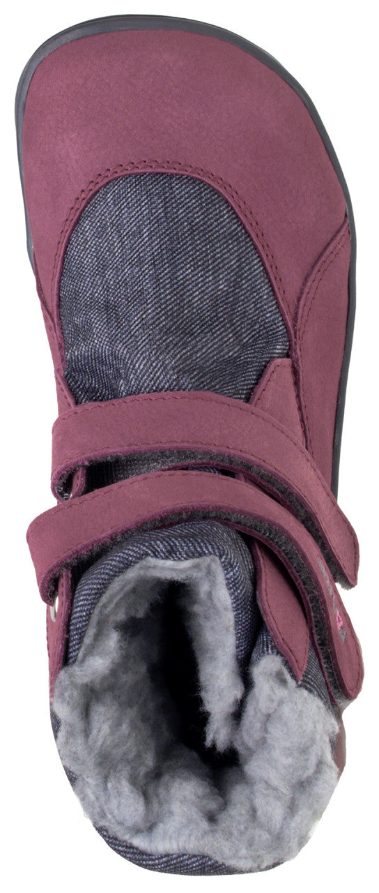 Fare Bare Kids Frostky Heart Pink - Botines barefoot infantiles impermeables calientes burdeos