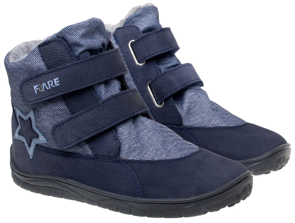 Fare Bare Kids Frostky Star Blue - Botines barefoot infantiles impermeables calientes azules