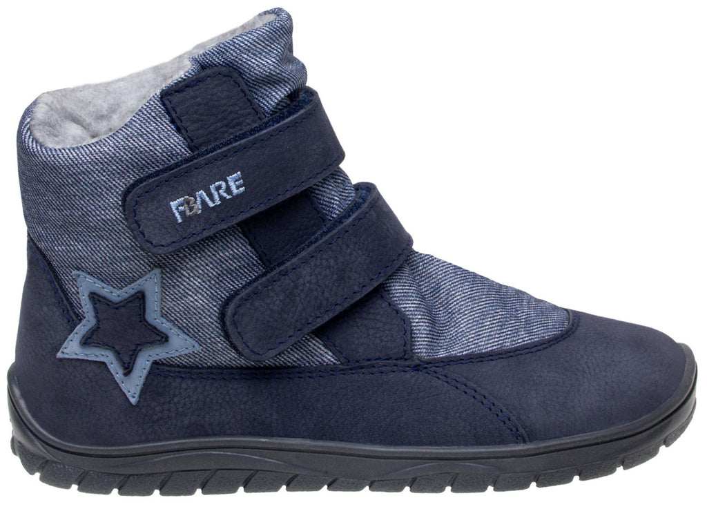 Fare Bare Kids Frostky Star Blue - Botines barefoot infantiles impermeables calientes azules