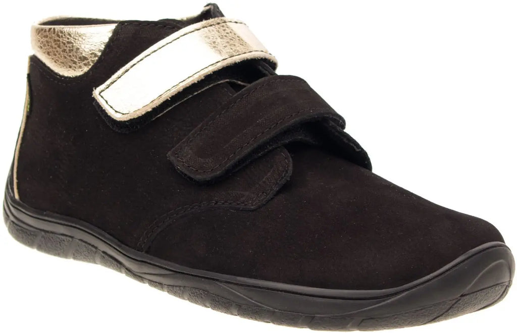 Fare Bare Kids Holeby Black - Botines barefoot infantiles otoñales de cuero negras con dorado  Cacles Barefoot