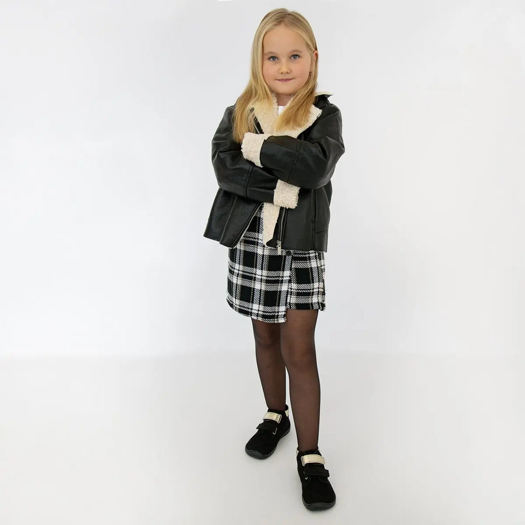 Fare Bare Kids Holeby Black - Botines barefoot infantiles otoñales de cuero negras con dorado  Cacles Barefoot