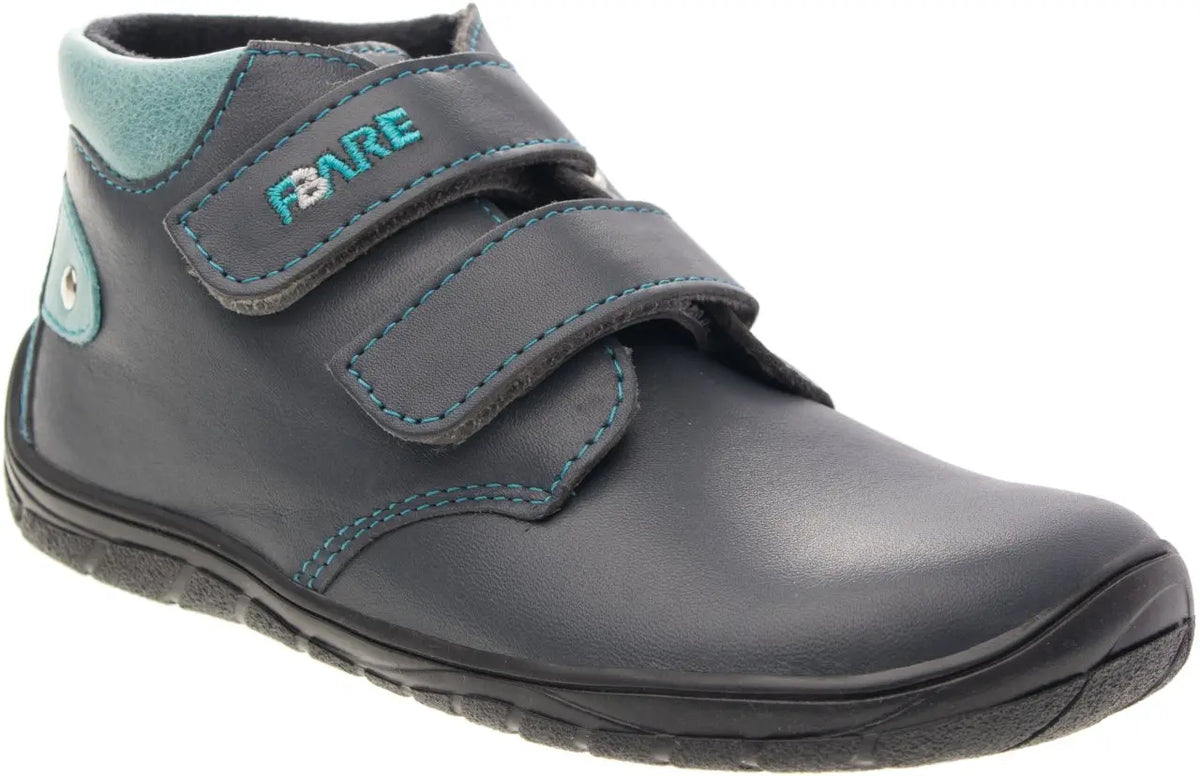 Fare Bare Kids Holeby Blue - Botines barefoot infantiles otoñales de cuero azul marino  Cacles Barefoot