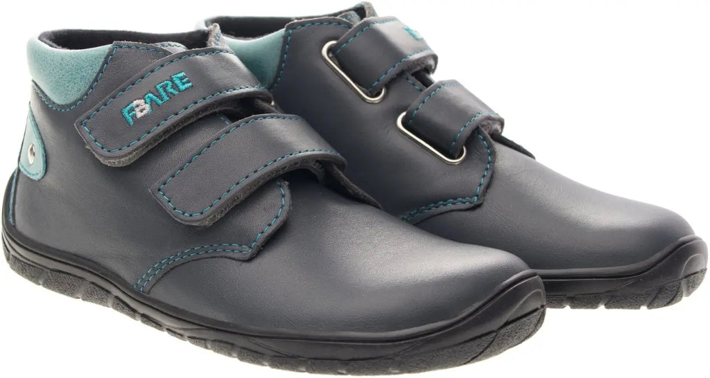 Fare Bare Kids Holeby Blue - Botines barefoot infantiles otoñales de cuero azul marino  Cacles Barefoot