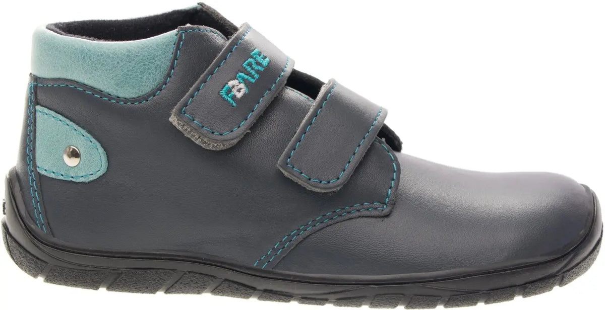 Fare Bare Kids Holeby Blue - Botines barefoot infantiles otoñales de cuero azul marino  Cacles Barefoot
