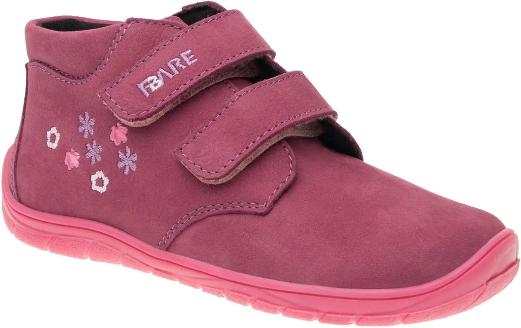 Fare Bare Kids Holeby Burgundy - Botines barefoot infantiles otoñales de cuero rosas  Cacles Barefoot