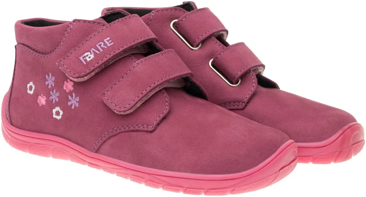 Fare Bare Kids Holeby Burgundy - Botines barefoot infantiles otoñales de cuero rosas  Cacles Barefoot