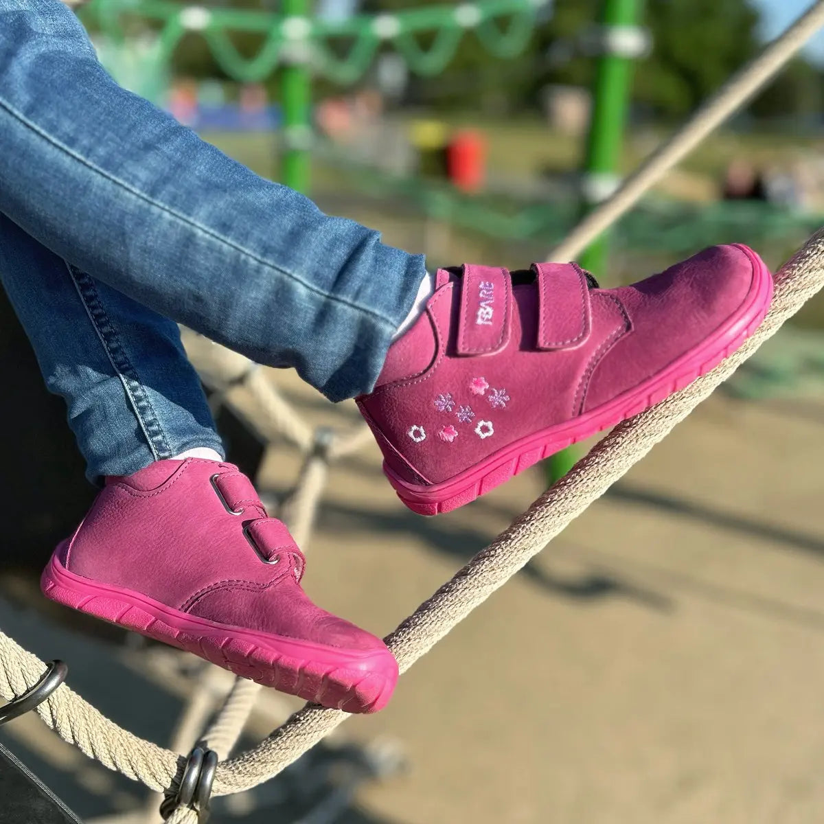 Fare Bare Kids Holeby Burgundy - Botines barefoot infantiles otoñales de cuero rosas  Cacles Barefoot