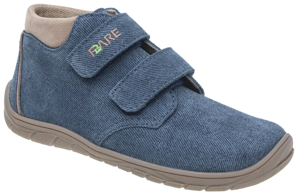 Fare Bare Kids Holeby Denim - Botines barefoot infantiles otoñales de cuero azules  Cacles Barefoot