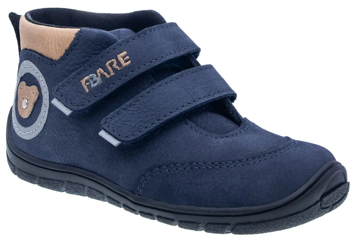 Fare Bare Kids Visby Blue - Botines barefoot otoñales para niños pequeños en cuero nubuck azules  Cacles Barefoot