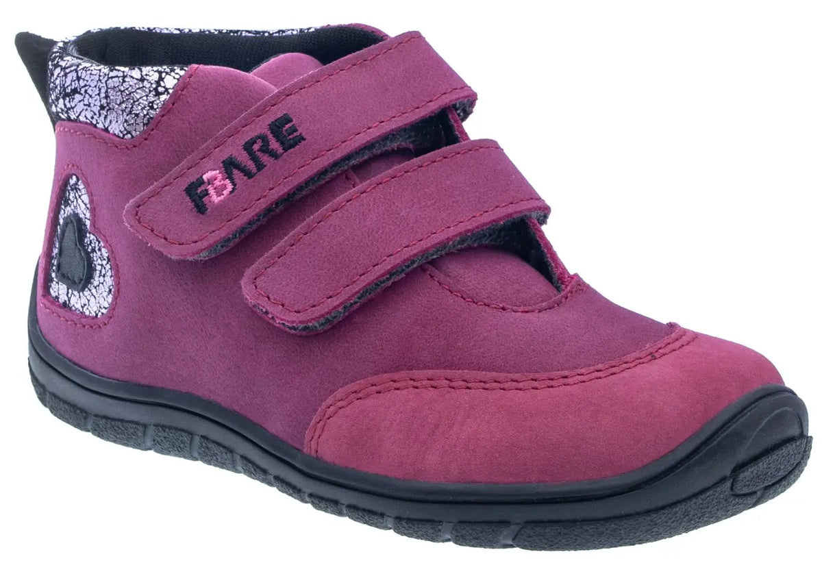 Fare Bare Kids Visby Burgundy - Botines barefoot otoñales para niños pequeños en cuero nubuck rosa burdeos  Cacles Barefoot