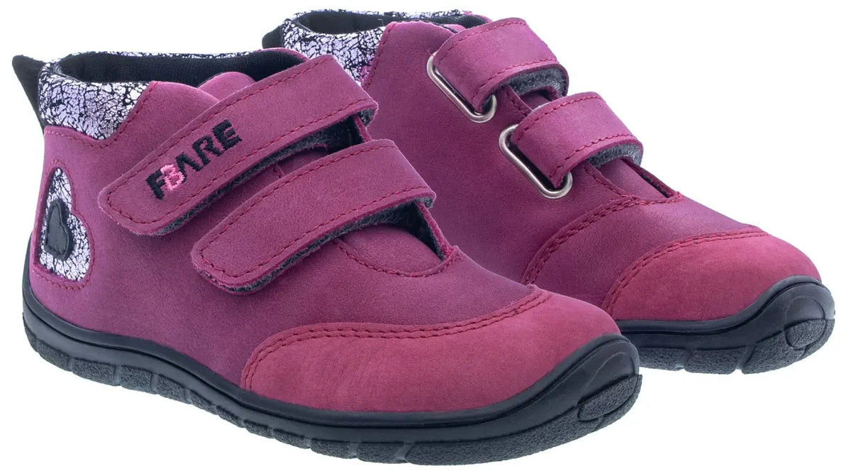 Fare Bare Kids Visby Burgundy - Botines barefoot otoñales para niños pequeños en cuero nubuck rosa burdeos  Cacles Barefoot