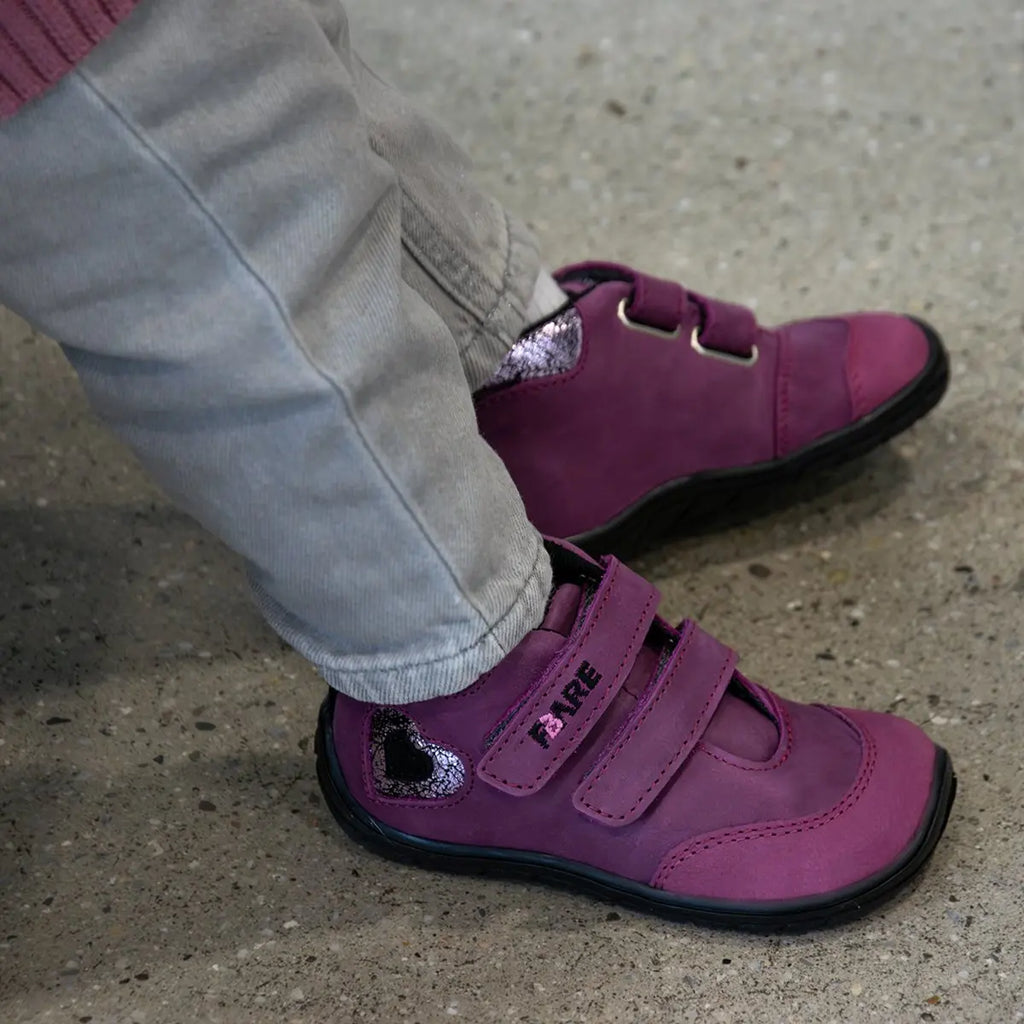 Fare Bare Kids Visby Burgundy - Botines barefoot otoñales para niños pequeños en cuero nubuck rosa burdeos  Cacles Barefoot