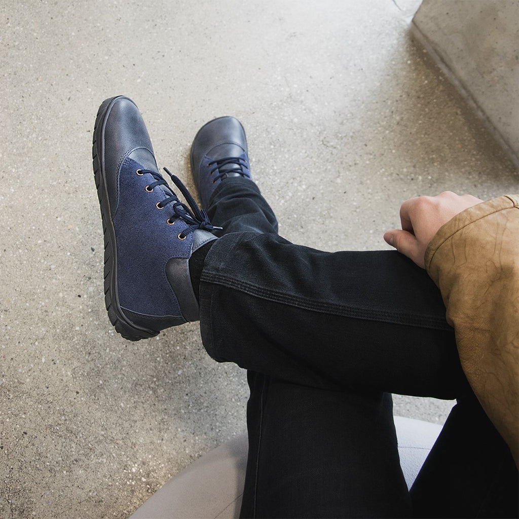 Fare Bare Mateo All Year Blue Denim - Botines barefoot de cuero azules