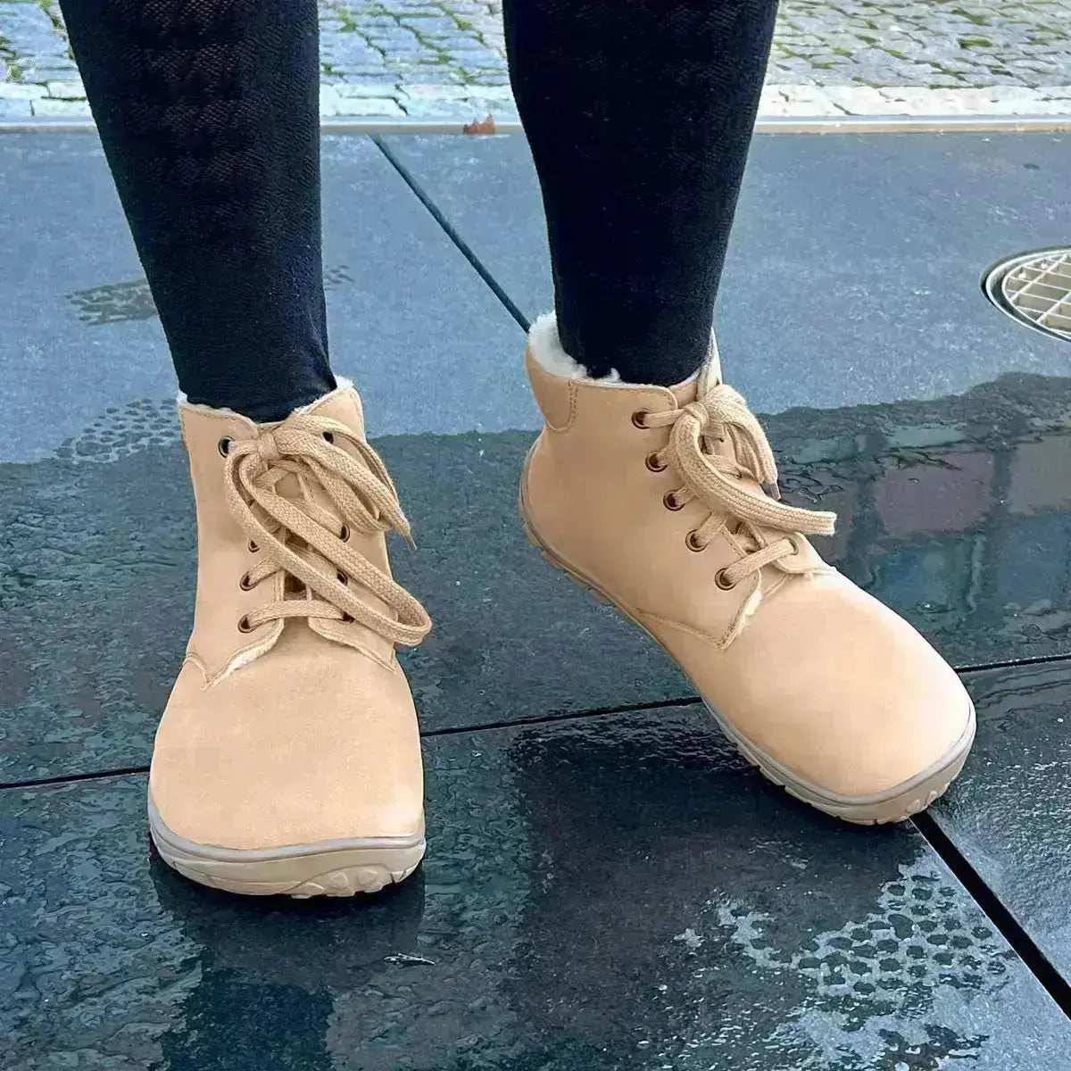 Fare Bare - Nivella Winter Camel - Botines barefoot con forro caliente unisex