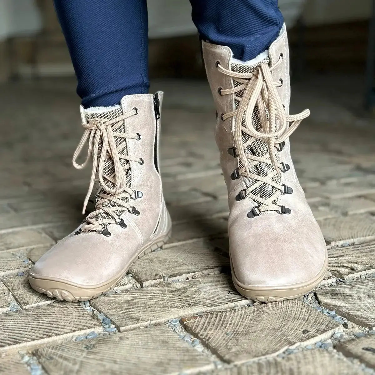 Fare Bare - Beige Hivernal - Bottines barefoot imperméables avec doublure hivernale