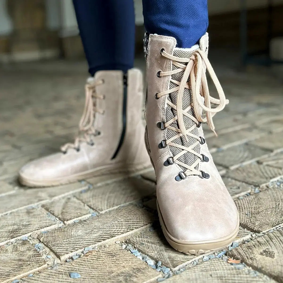 Fare Bare - Beige Hivernal - Bottines barefoot imperméables avec doublure hivernale