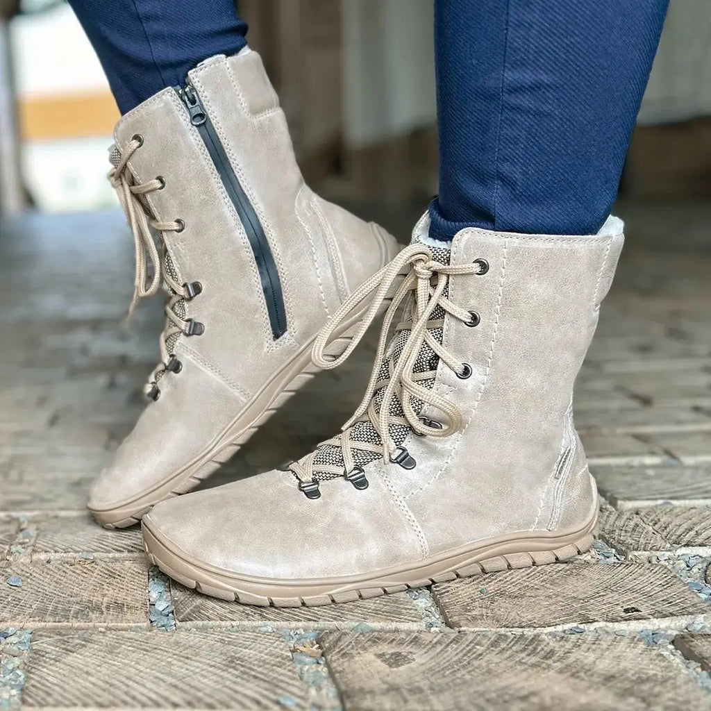 Fare Bare - Norry Winter Beige - Botines barefoot impermeables con forro invernal