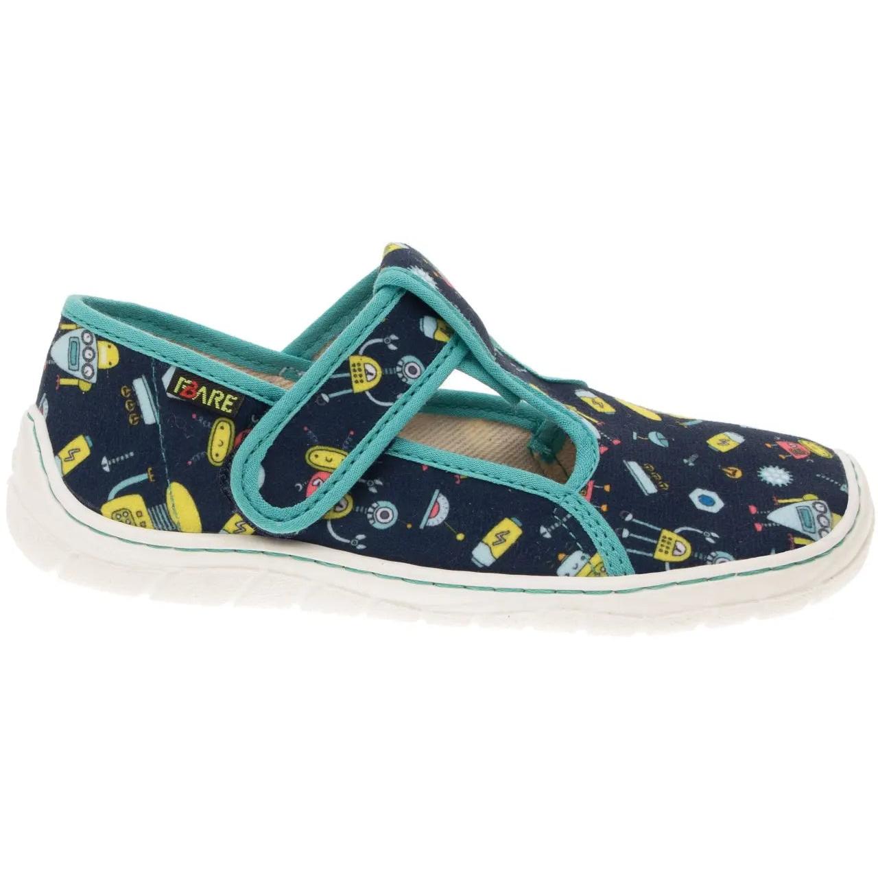 Fare Bare Slippers Blue Robots - Zapatillas de casa barefoot infantiles azules con estampado de robots  Cacles Barefoot