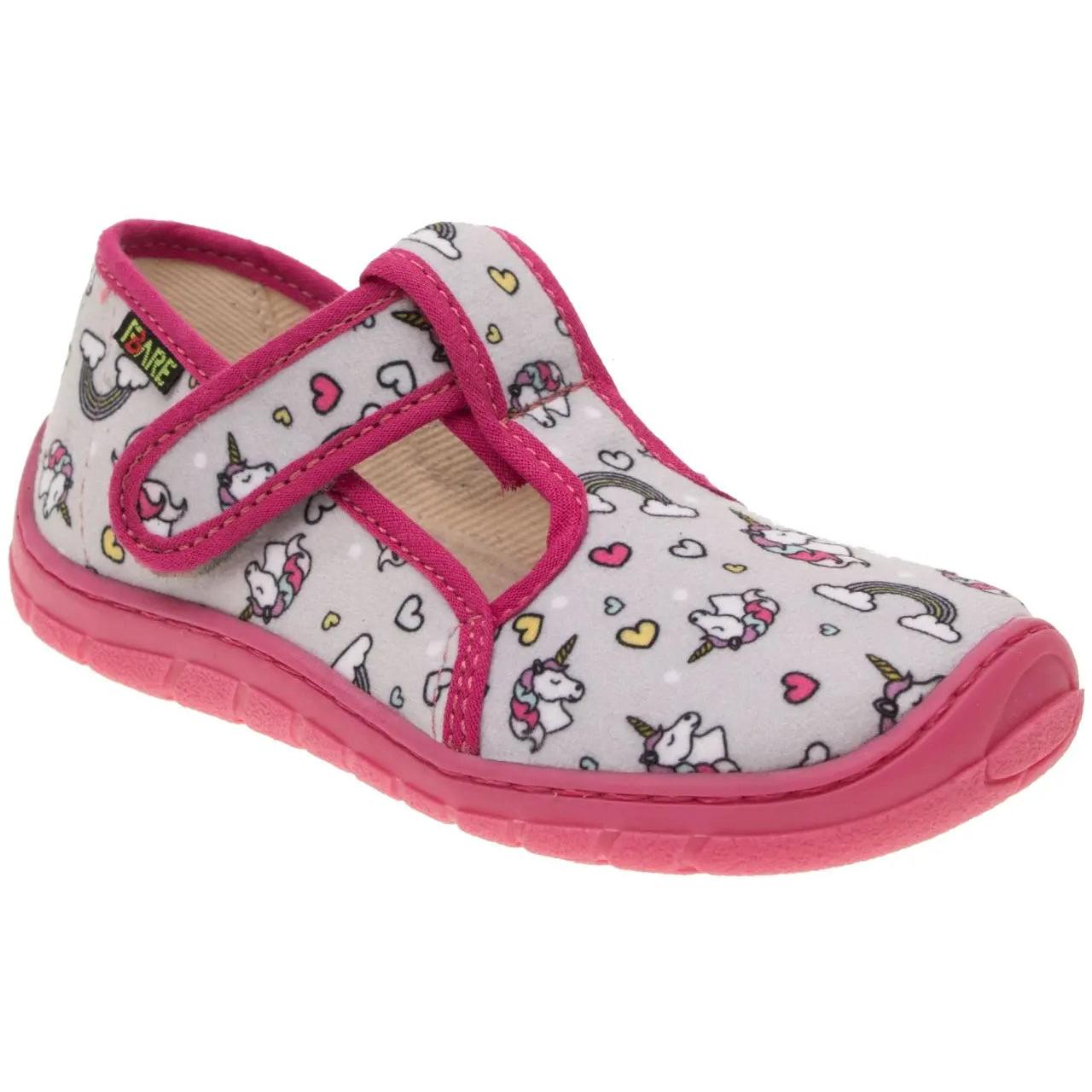 Fare Bare Slippers Grey Unicorns - Zapatillas de casa barefoot infantiles grises con estampado de unicornios  Cacles Barefoot