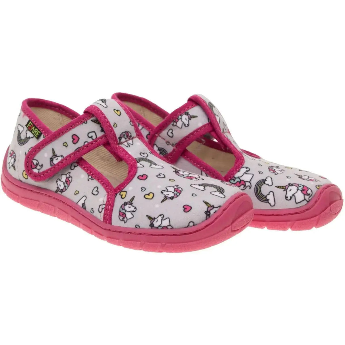 Fare Bare Slippers Grey Unicorns - Zapatillas de casa barefoot infantiles grises con estampado de unicornios  Cacles Barefoot