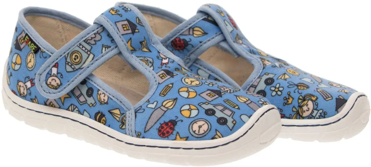 Fare Bare Slippers Light Blue - Zapatillas de casa barefoot infantiles azules con estampado de dibujitos  Cacles Barefoot