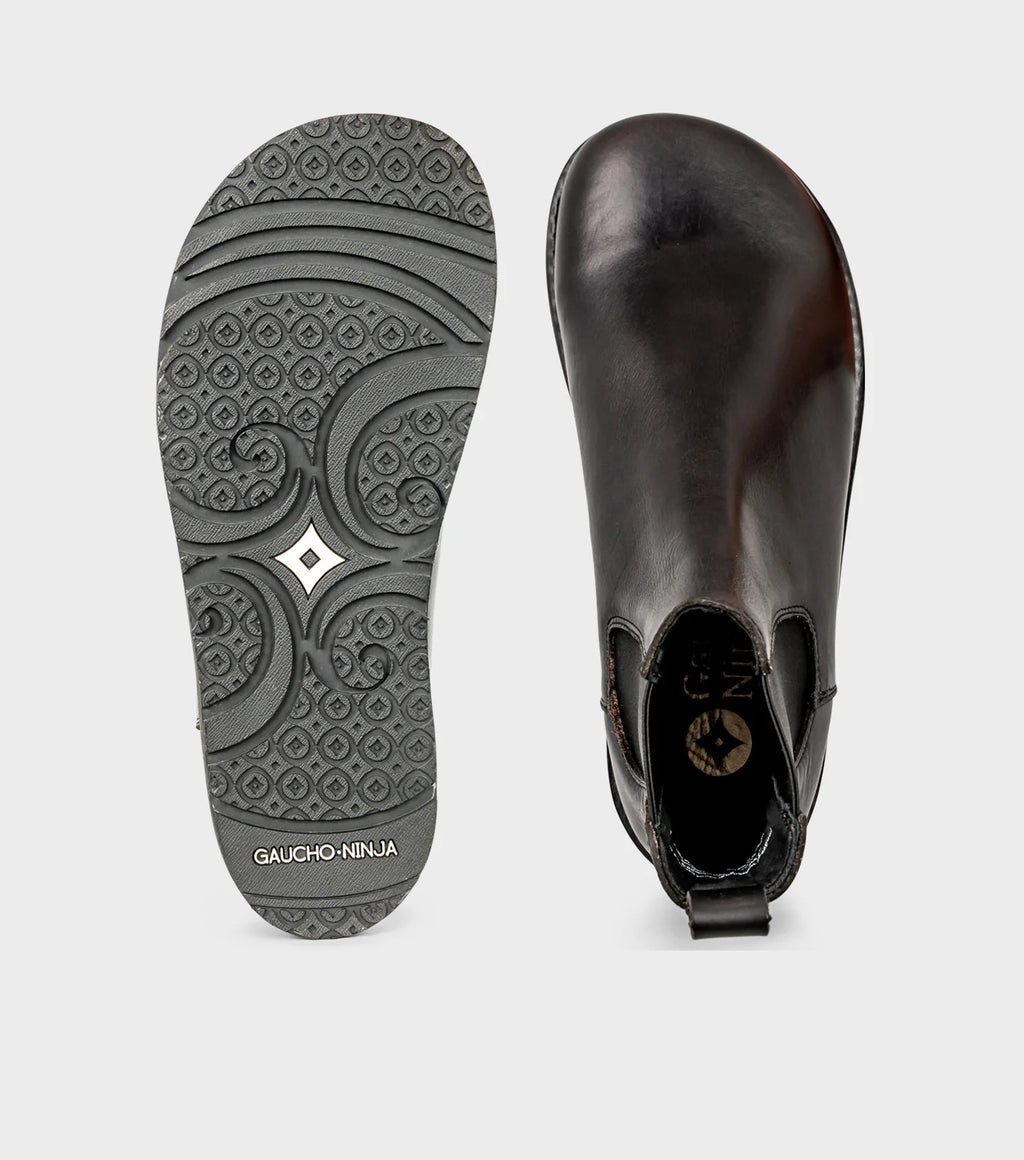 Gaucho Ninja Campo Goodyear Welted X-Wide Black - Botines Chelsea barefoot unisex de fabricación artesanal premium negros
