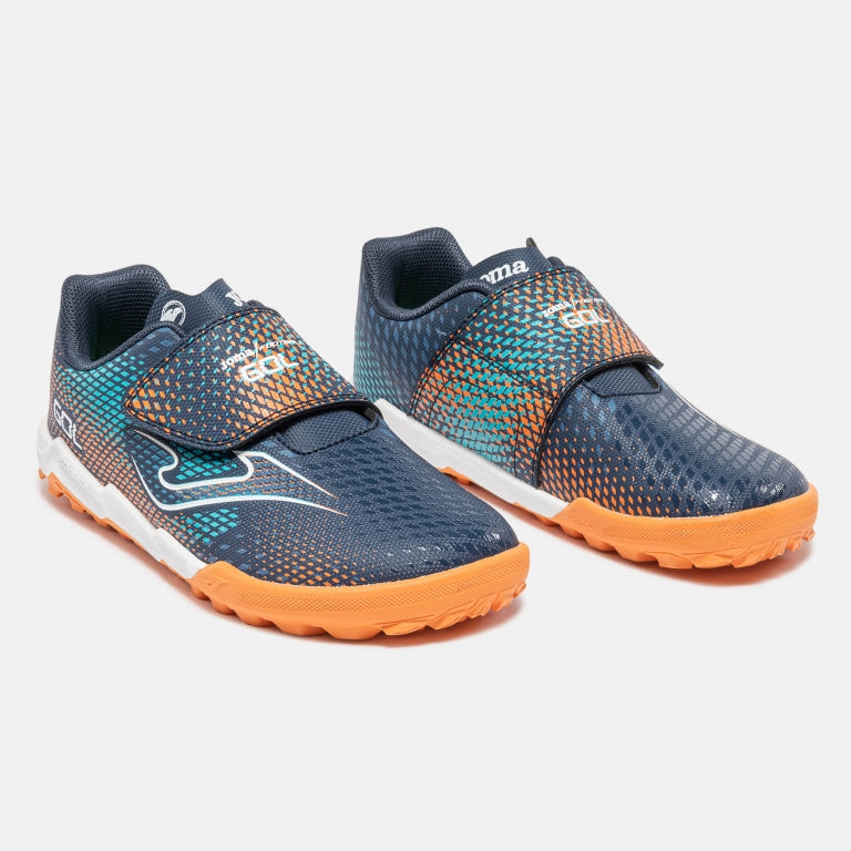 JOMA - Gol Kids Barefoot 2603 Marino Naranja Turf - Zapatillas barefoot con tacos infantiles para fútbol turf