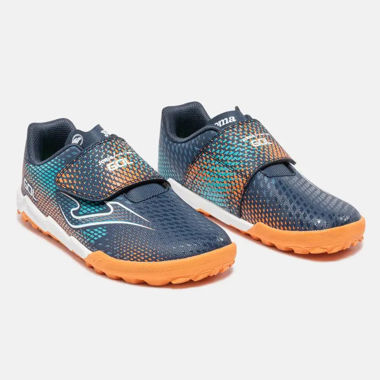 JOMA - Gol Kids Barefoot 2603 Marino Naranja Turf - Zapatillas barefoot con tacos infantiles para fútbol turf