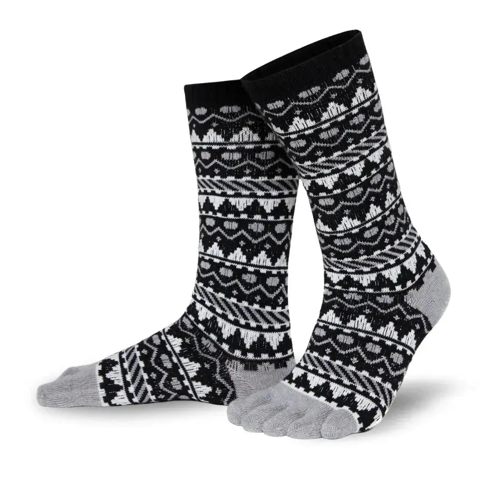 Knitido - Biwa schwarz / weiß - Calcetines Nórdicos Barefoot Media Caña
