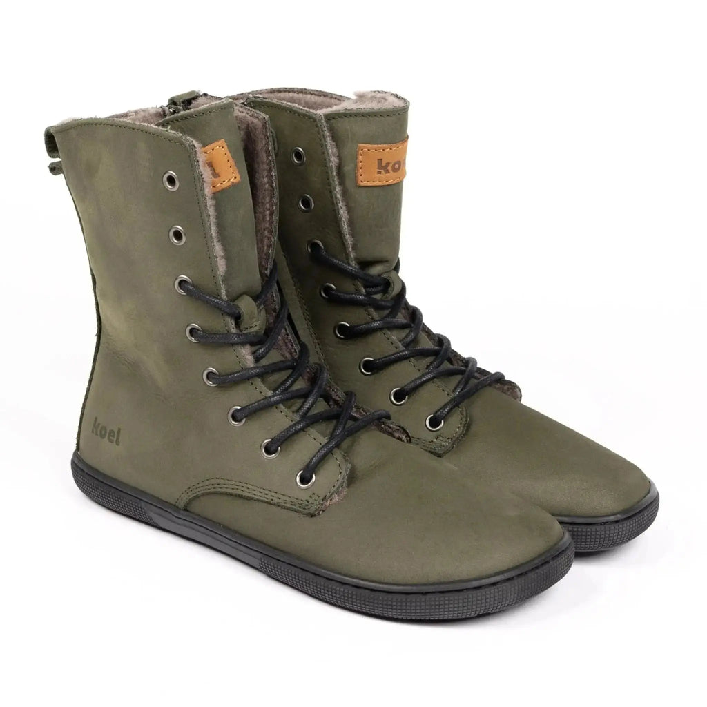 Koel - Faro Lambswool Khaki - Botas barefoot calientes unisex verdes