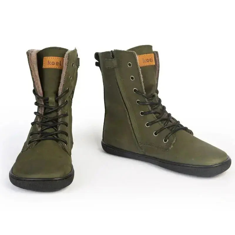 Koel - Faro Lambswool Khaki - Botas barefoot calientes unisex verdes