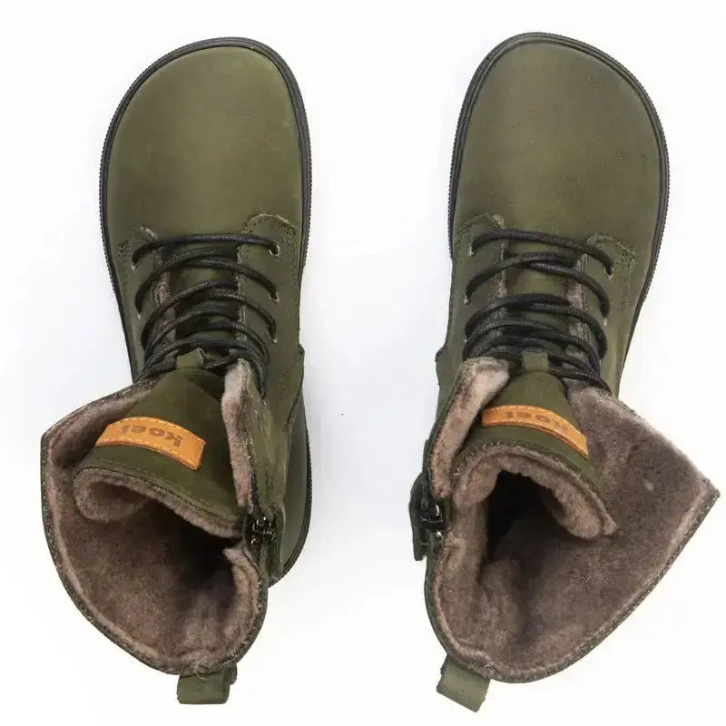 Koel - Faro Lambswool Khaki - Botas barefoot calientes unisex verdes