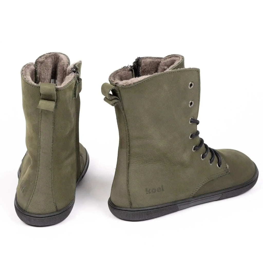 Koel - Faro Lambswool Khaki - Botas barefoot calientes unisex verdes